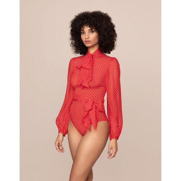 Agent Provocateur Pennie Red Polka Dot Silk Bodysuit UK10 Medium New "NO BELT" - Picture 1 of 16